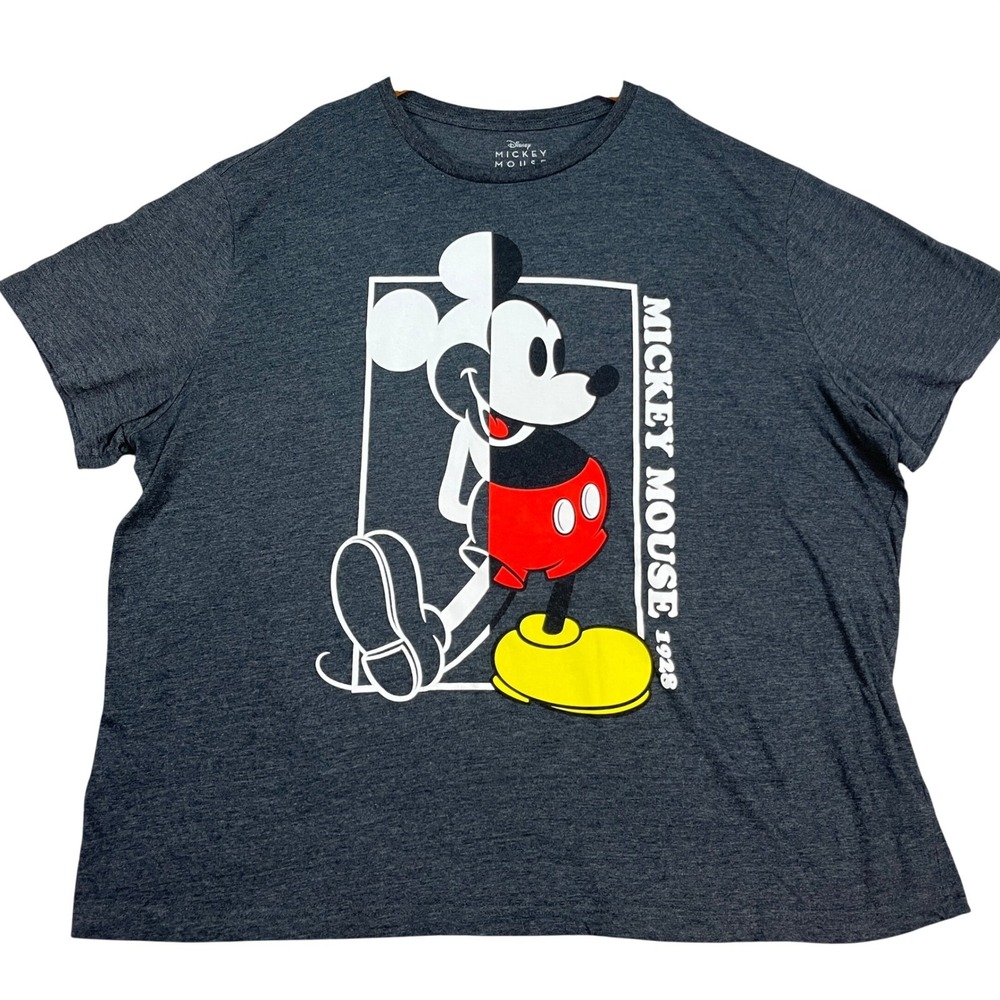 Disney T-Shirt Mens 3XB Charcoal Gray Heathered Short Sleeve Mickey Mouse 1928